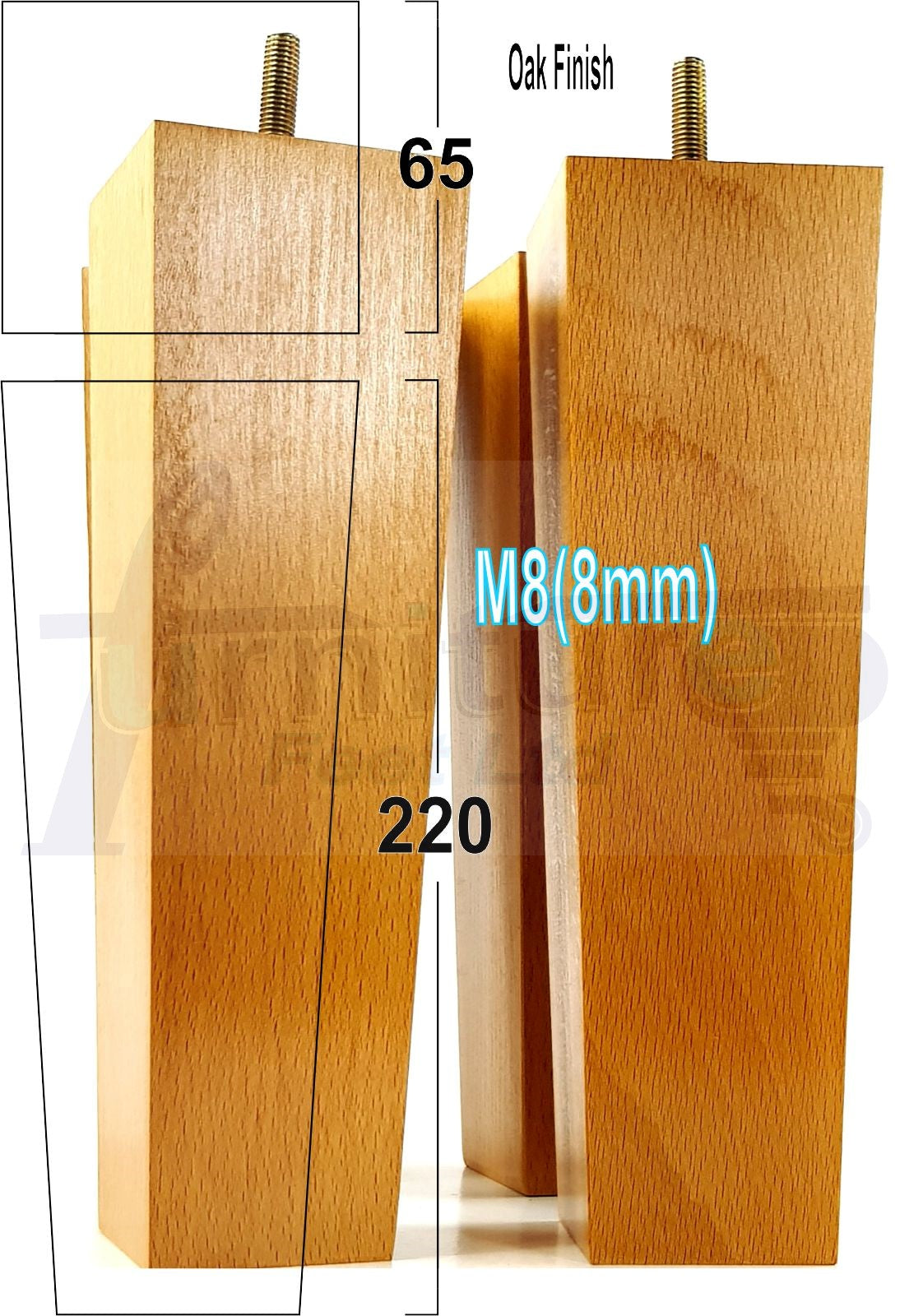4 Solid Wood Furniture Feet Square Replacement Block Tapered Legs 220mm High M8 Sofa Chairs Stools Cabinets Beds
