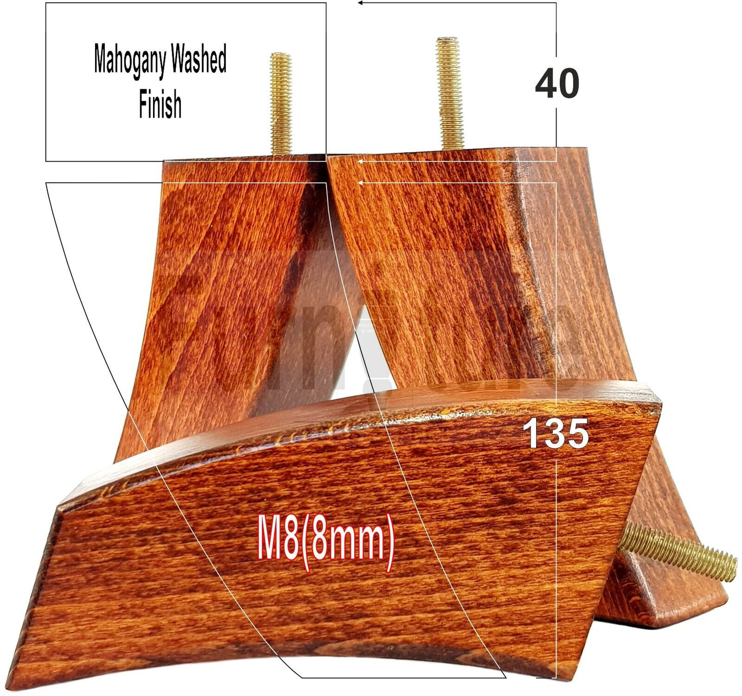 SET OF 4 WOODEN FURNITURE FEET 135mm HIGH REPLACEMENT SOFA LEGS 8mm Thread
