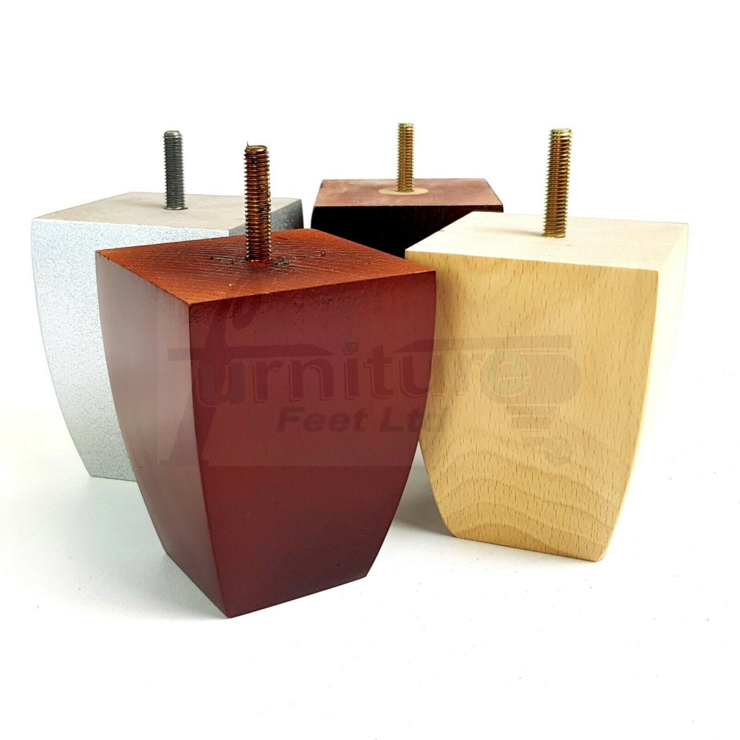Set Of 4 Solid Wood Square Block Furniture Feet Replacement Legs 100mm High M8(8mm)