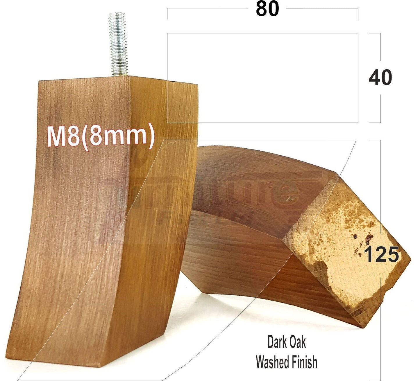 SET OF 4 WOODEN FURNITURE FEET 125mm HIGH REPLACEMENT SOFA LEGS 8mm Thread