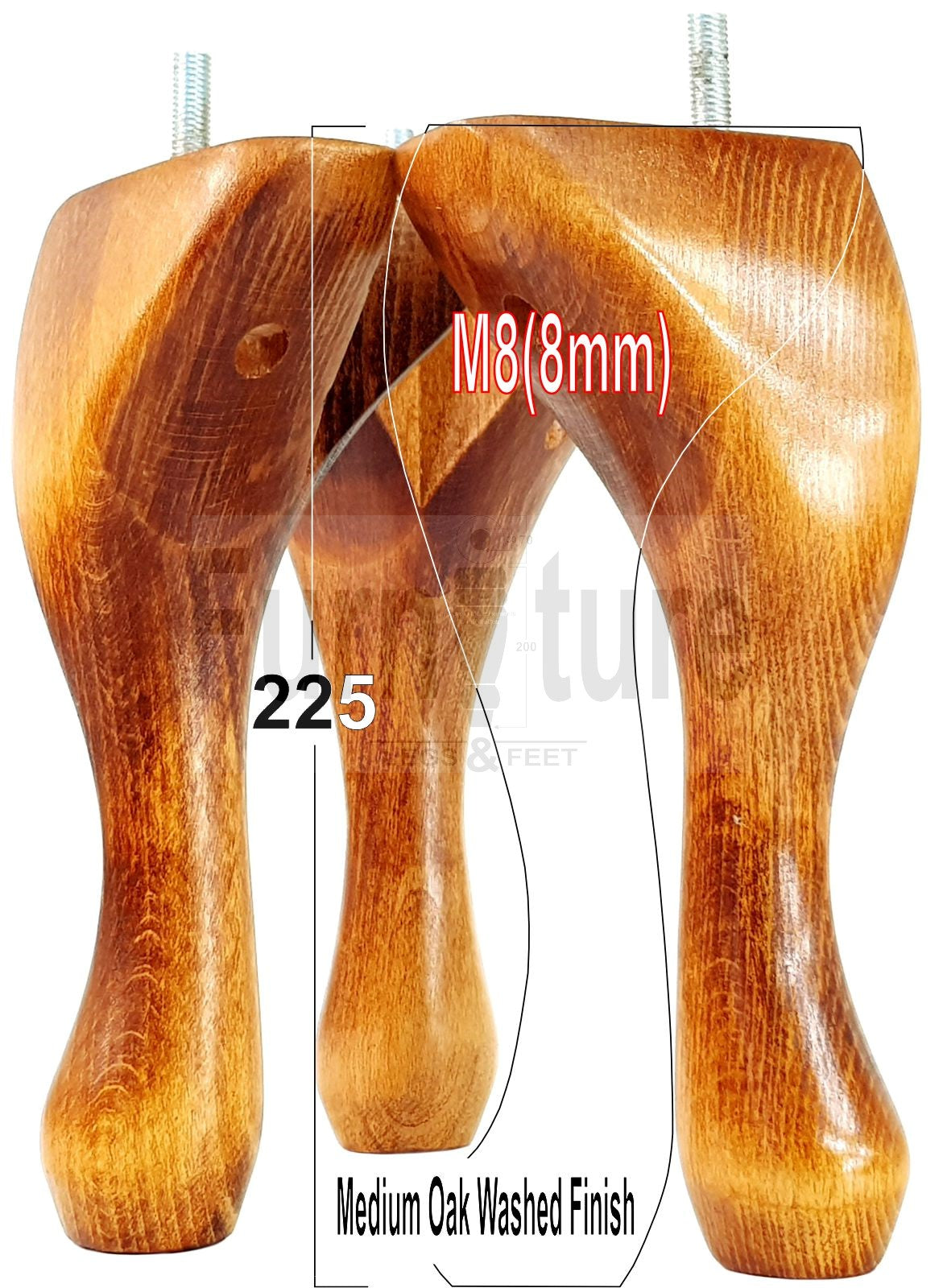 4x Solid Wood Furniture Feet 225mm High Vintage Queen Anne Replacement Legs M8 8 Inches