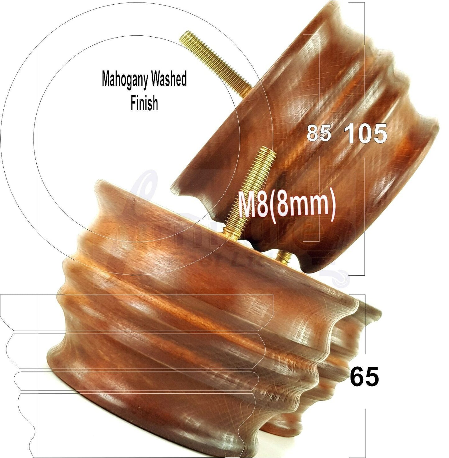 4x Turned Wooden Furniture Replacement Legs 65mm High 8mm Tread