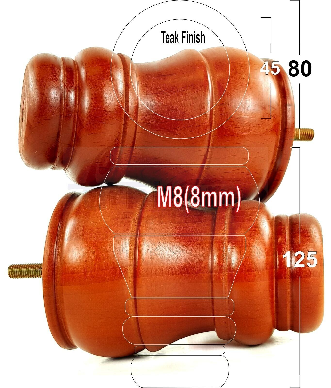4 Turned Wood Furniture Chair Legs M8 Replacement Sofa Settee Feet 125mm High