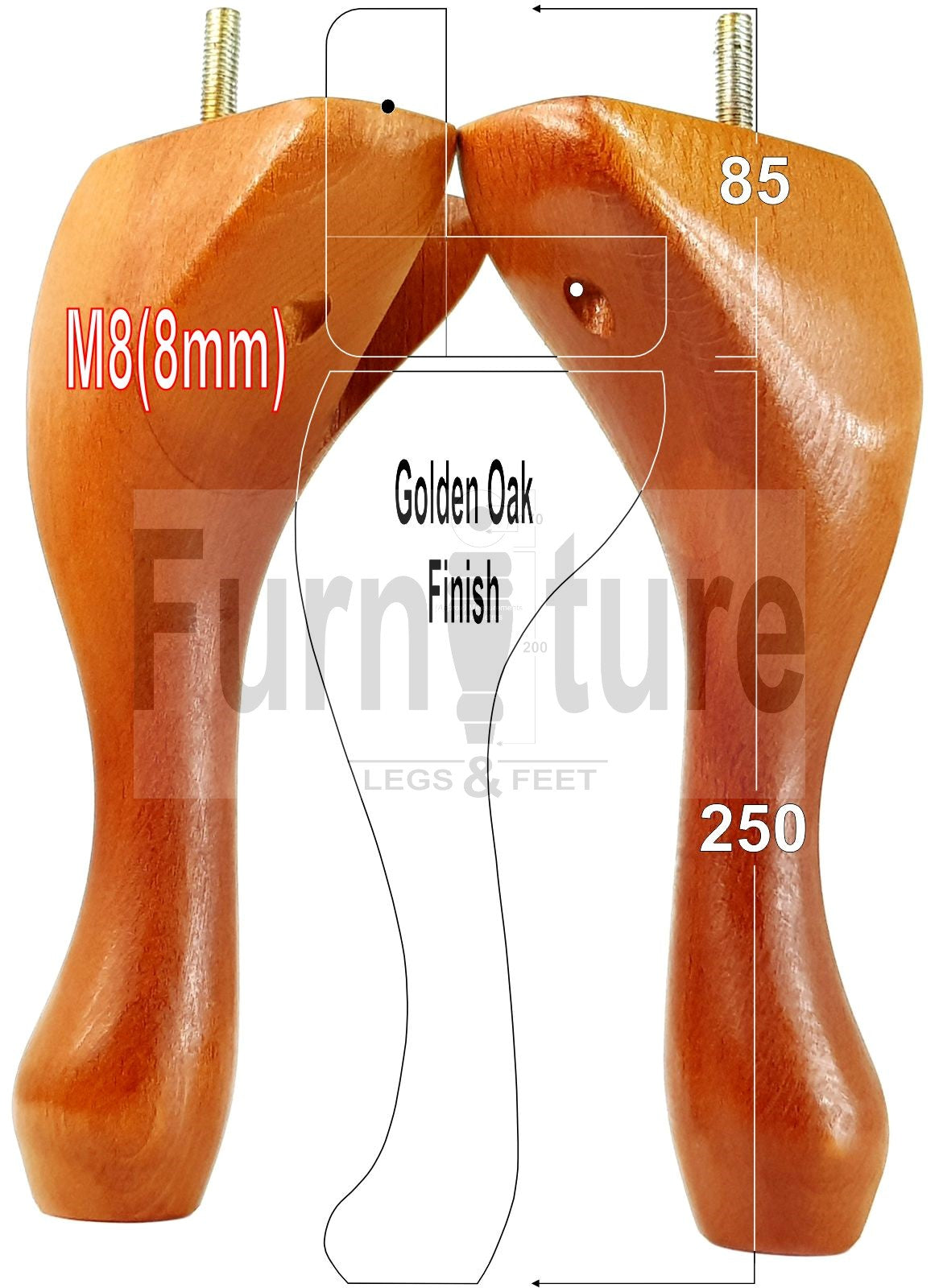 4 Replacement Traditional Queen Anne Furniture Leg 250mm High Sofa Chair Beds M8