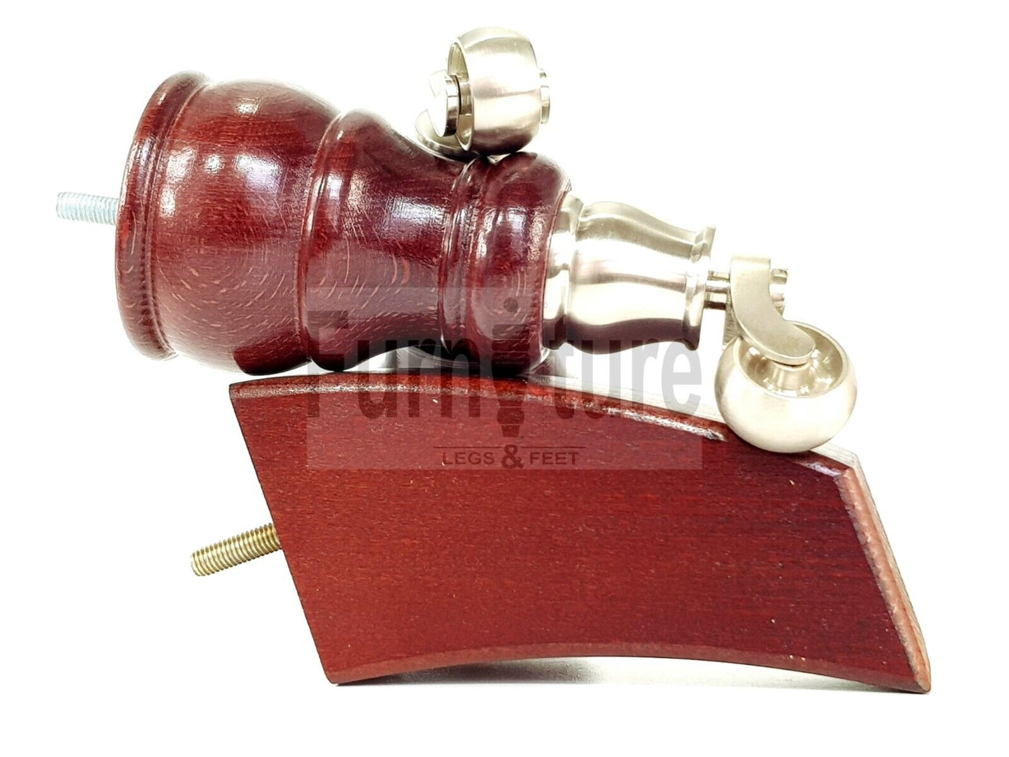 2 Wooden Castor Furniture Sofa Legs & 2 Curved Back Feet Mahogany M8 Chair Settee Feet 160mm High