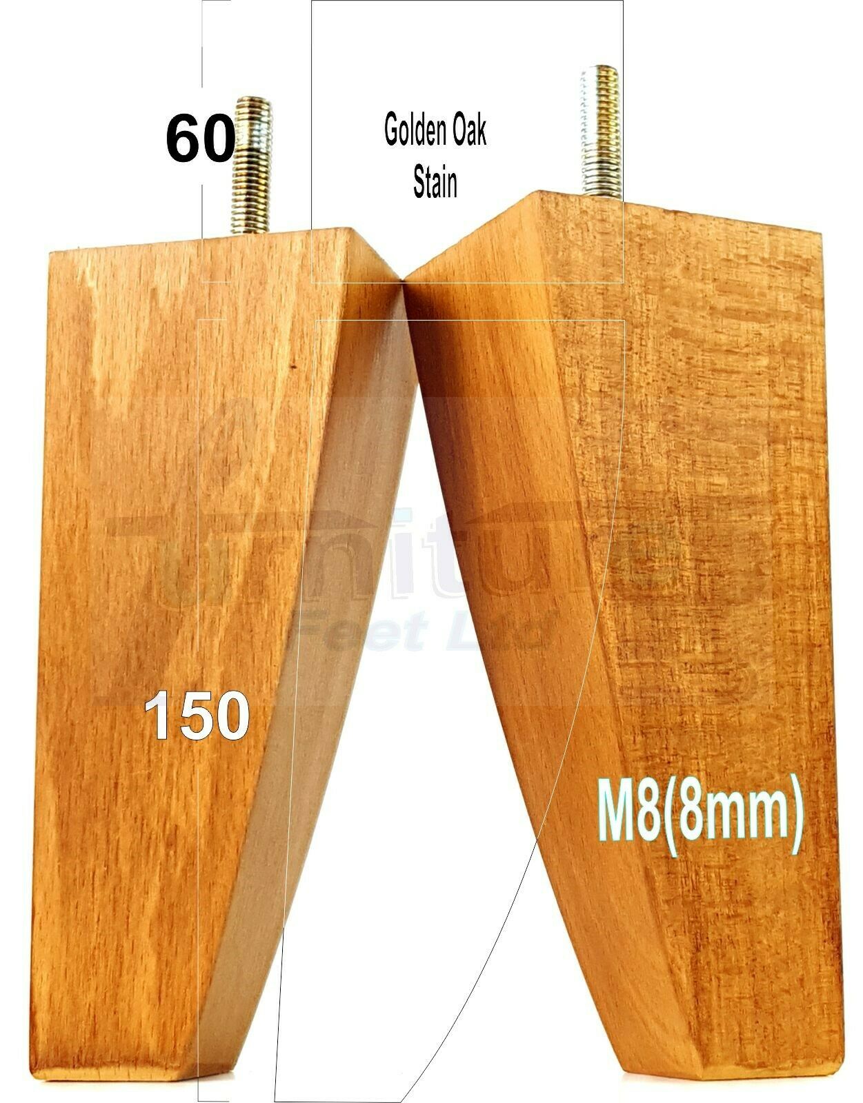 4x Tapered Square Furniture Legs Sofa Feet M8 for Chairs, Settees 150mm High