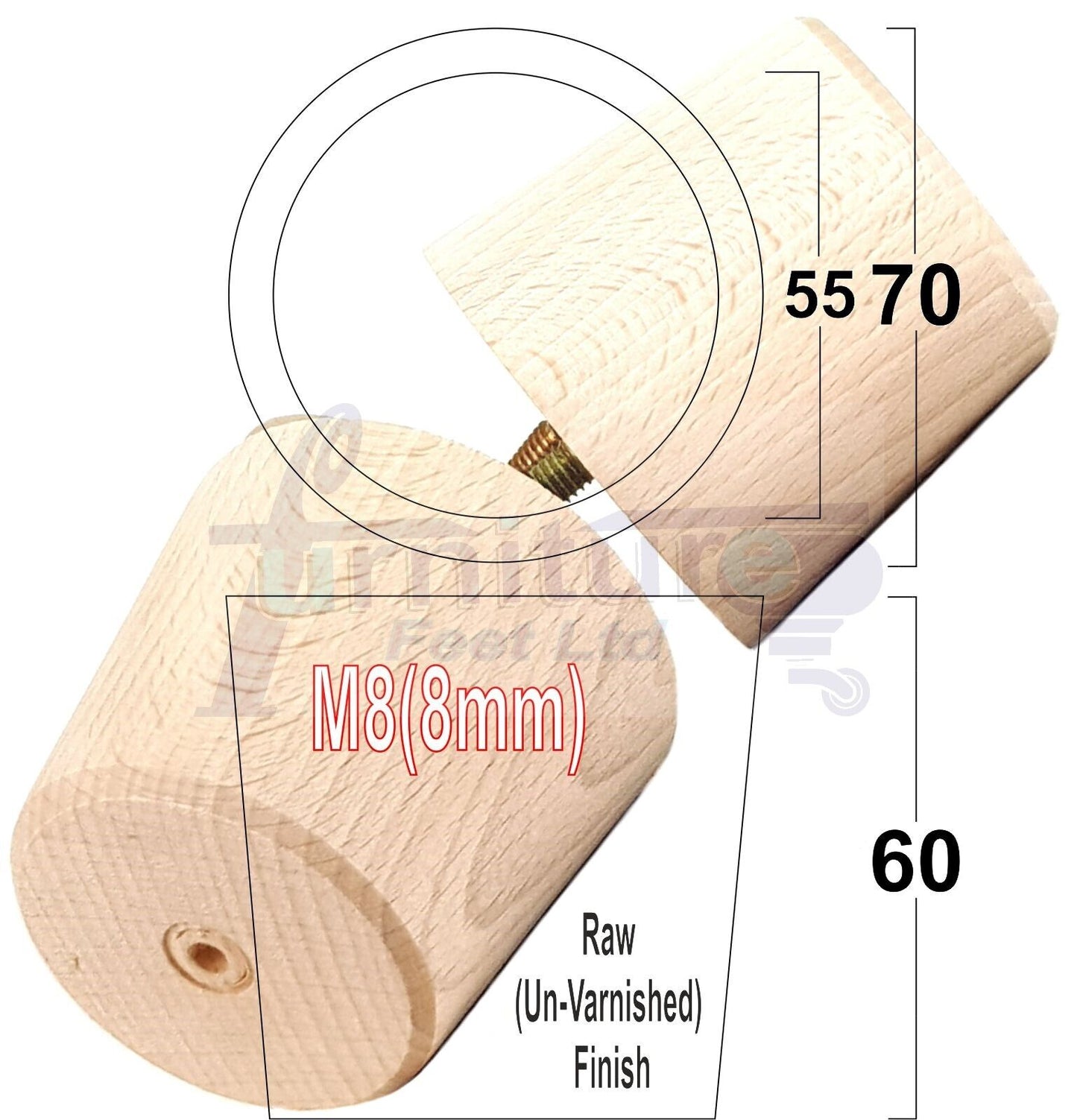 4 Replacement Bun Feet 60mm High Solid Wood Turned Furniture Legs M8 Multiple Colours Chairs Stools Sofa's Beds Settee & Cabinets 2.3 inches