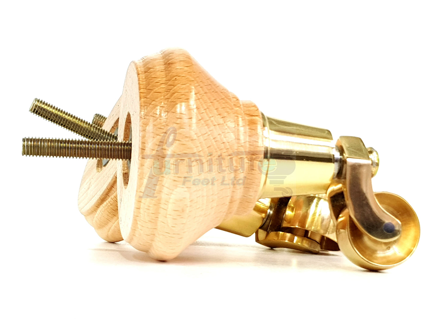4x Natural Wooden Furniture Sofa Legs M8 With Brass Castors Replacment Chair Settee Feet 115mm - 125mm High
