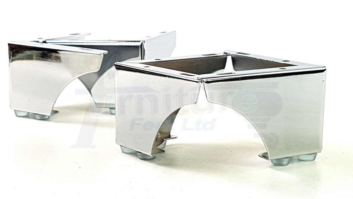 4 Metal Furniture Legs 70mm High Chrome Corner Feet Sofa Chair Beds Cabinets