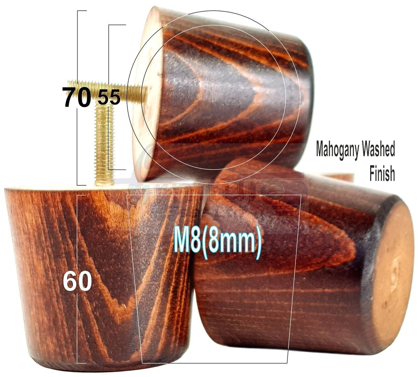 4 Replacement Bun Feet 60mm High Solid Wood Turned Furniture Legs M8 Multiple Colours Chairs Stools Sofa's Beds Settee & Cabinets 2.3 inches