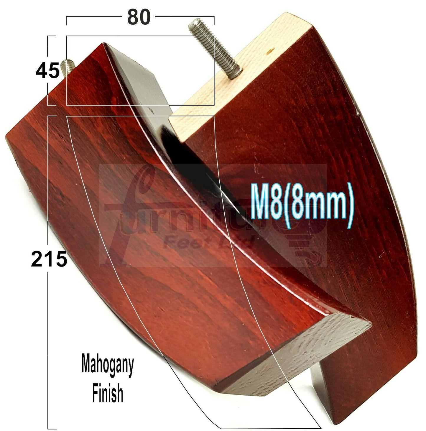 SET OF 4 WOODEN FURNITURE FEET 215mm HIGH REPLACEMENT SOFA LEGS 8mm Thread