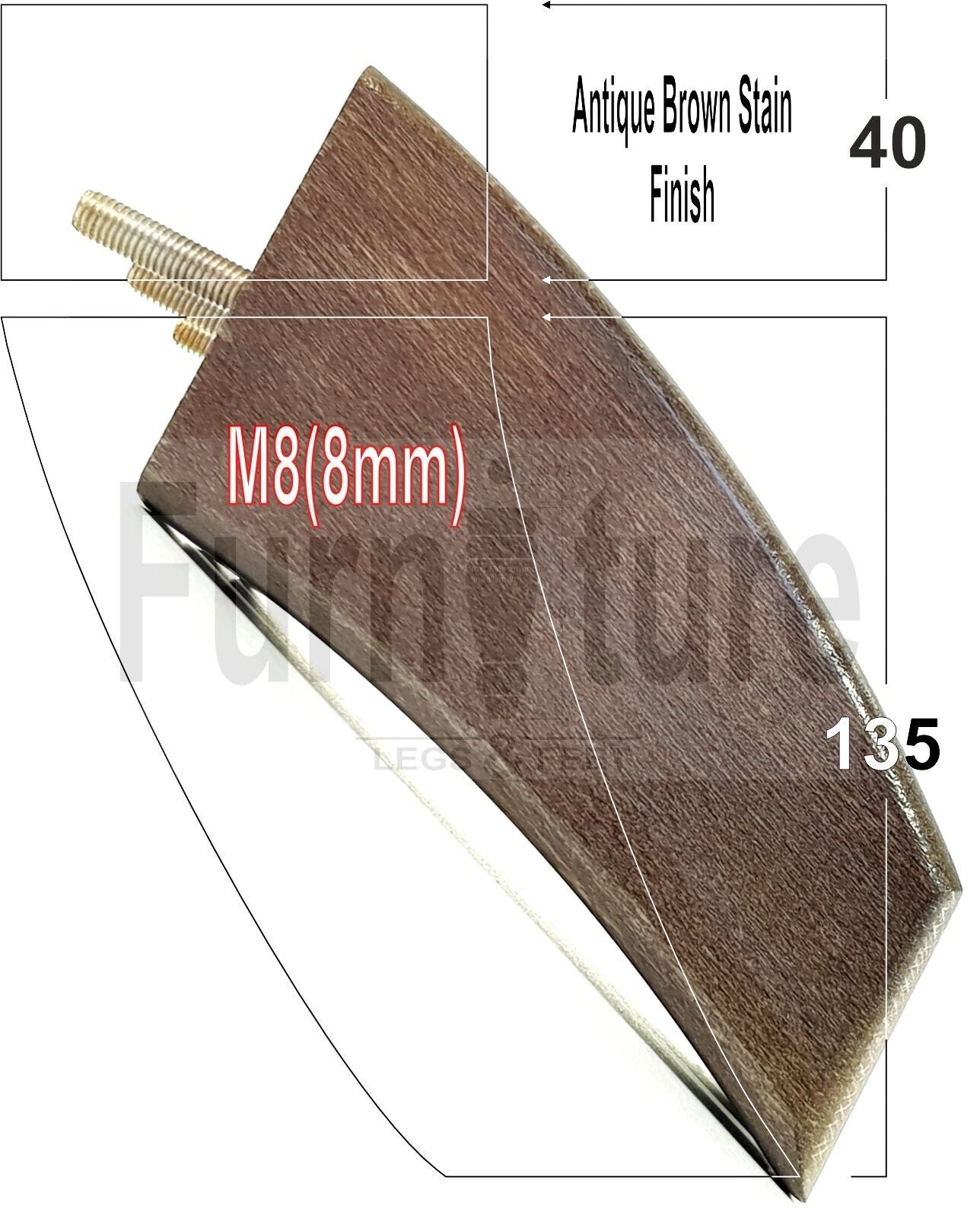 SET OF 4 WOODEN FURNITURE FEET 135mm HIGH REPLACEMENT SOFA LEGS 8mm Thread