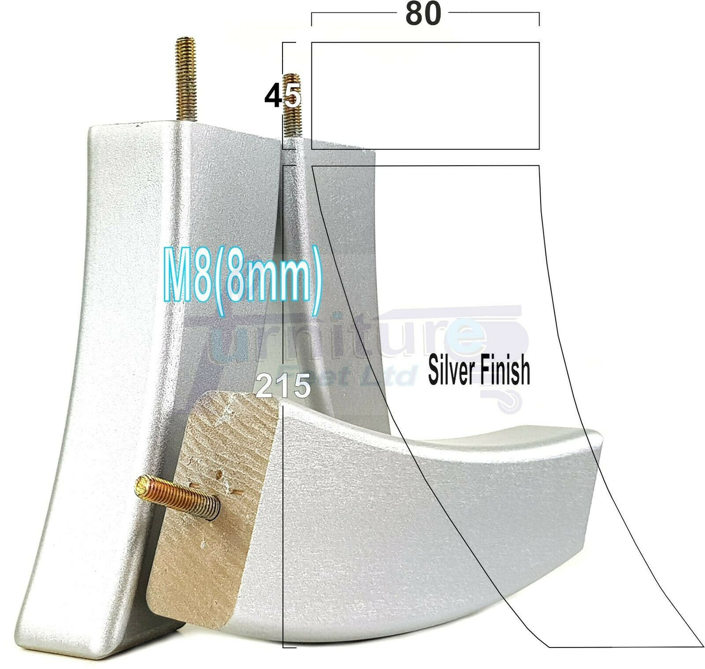 SET OF 4 WOODEN FURNITURE FEET 215mm HIGH REPLACEMENT SOFA LEGS 8mm Thread