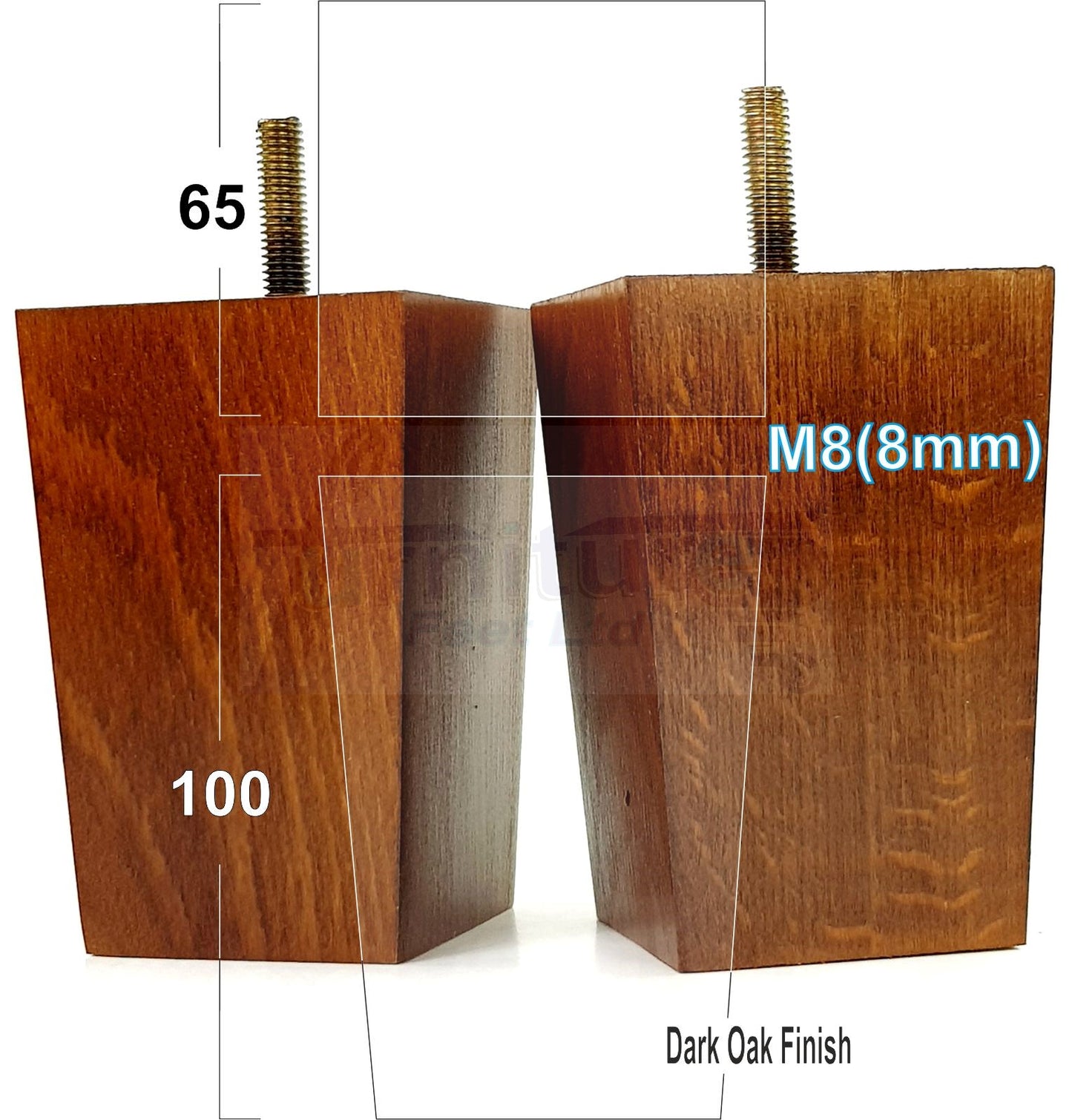 Solid Wood Furniture Feet Square Replacement Block Tapered Legs 100mm High M8 Set of 4 Sofa Chairs Stools Cabinets Beds