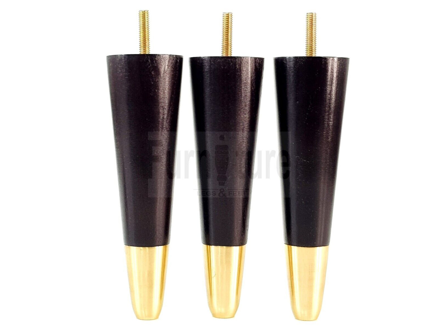 4x Turned M8 Wood Furniture Chair Sofa, Settee Legs Feet Brass Slipper Cup 170mm