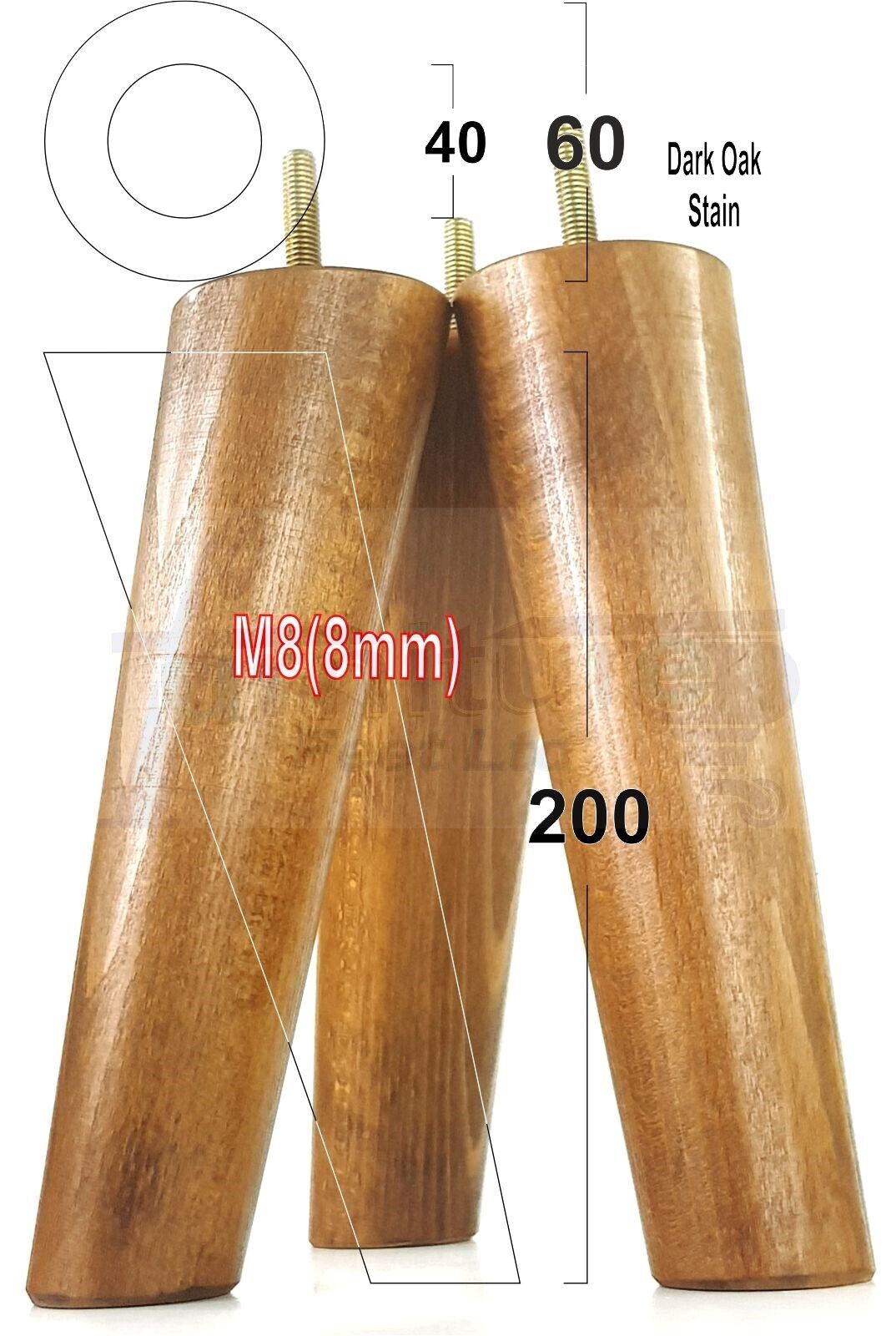 4 Solid Wood Turned Furniture Feet Replacement Mid Centry Angled Retro Legs 180mm High M8 Sofa Chairs Stools Cabinets Beds
