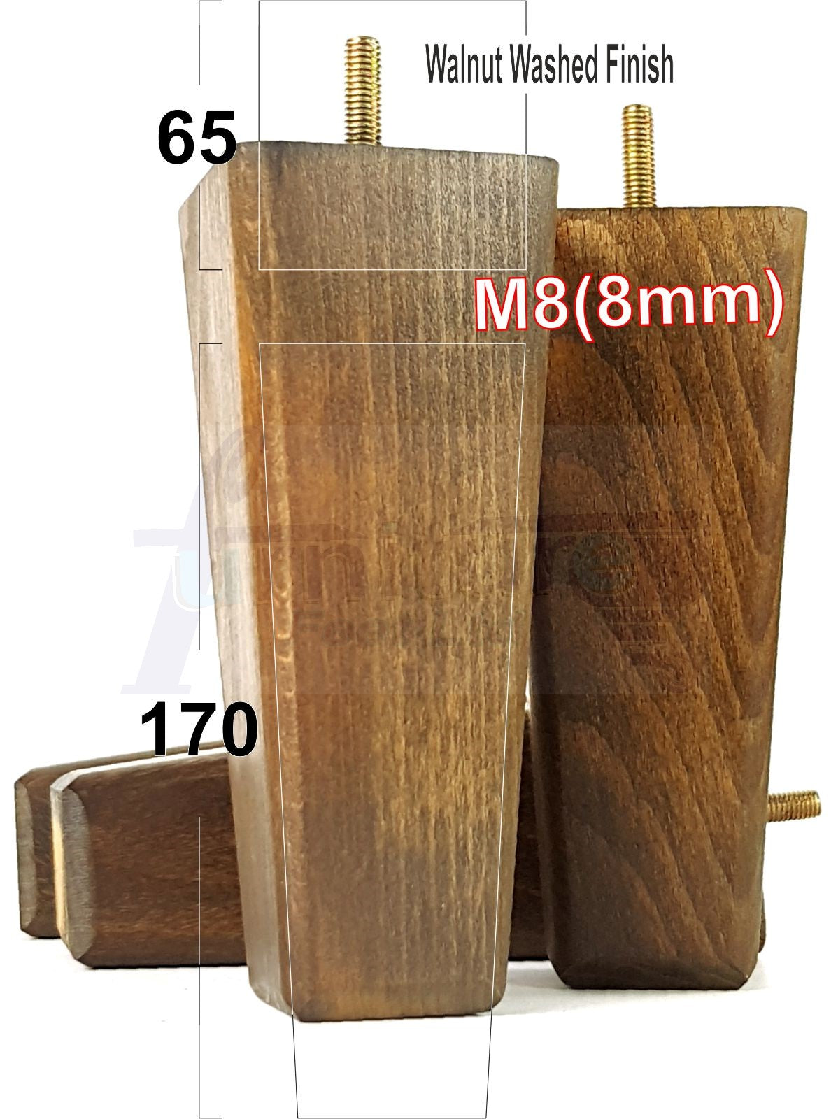 4x Wooden Furniture Legs 170mm High Replacement Square Tapered Feet 8mm