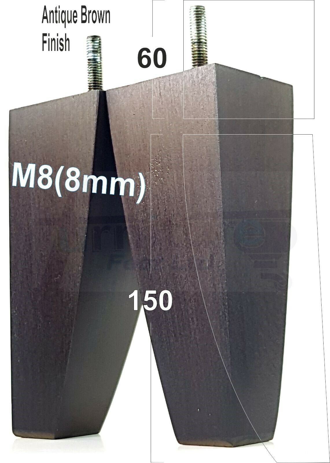4x Tapered Square Furniture Legs Sofa Feet M8 for Chairs, Settees 150mm High