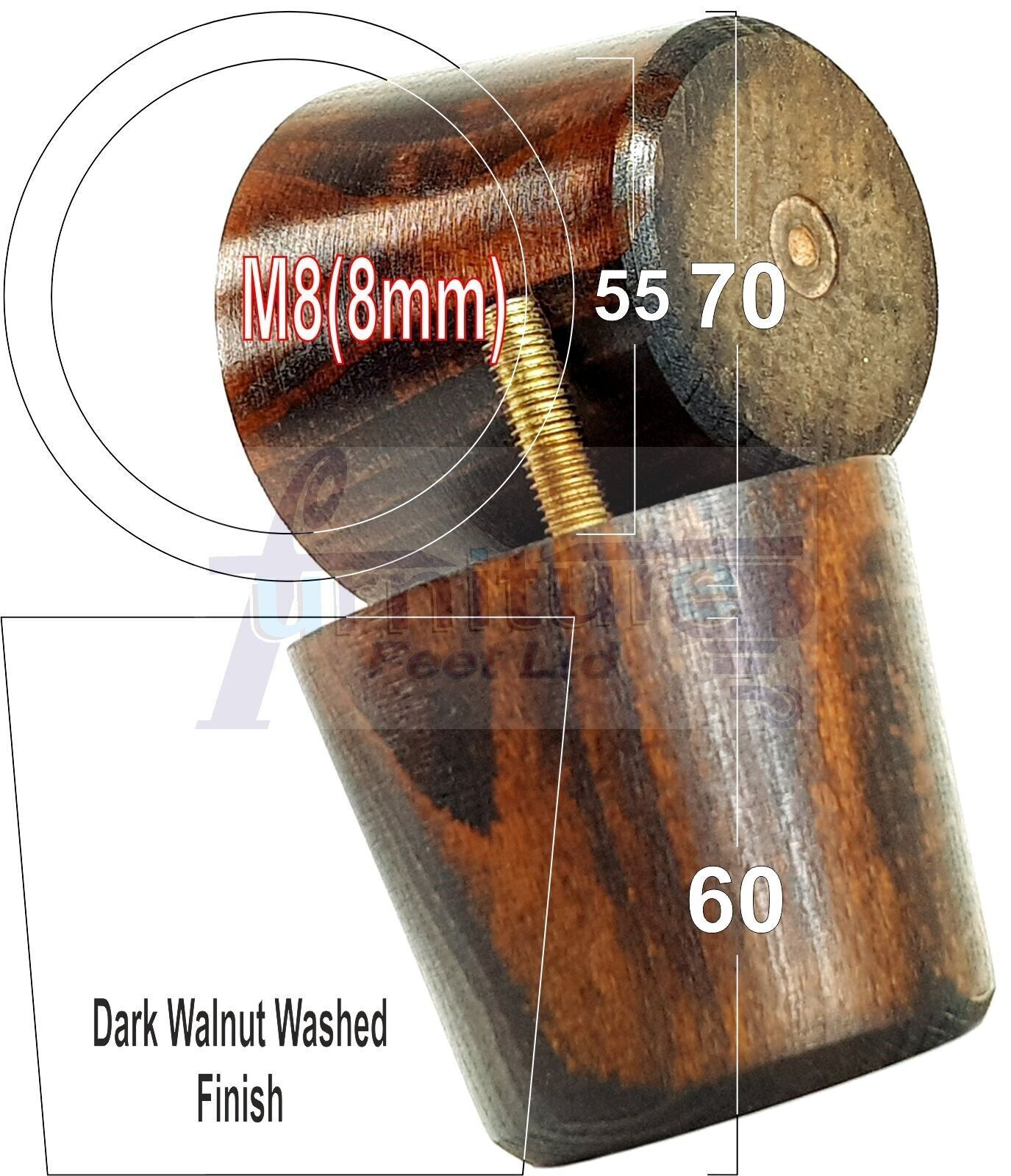 4 Replacement Bun Feet 60mm High Solid Wood Turned Furniture Legs M8 Multiple Colours Chairs Stools Sofa's Beds Settee & Cabinets 2.3 inches