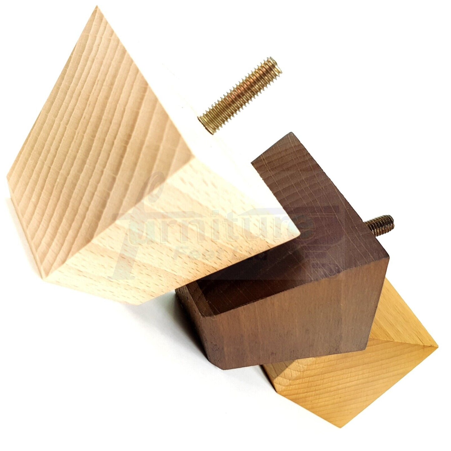 Set Of 4 Solid Wood Square Block Furniture Feet Replacement Legs 65mm High M8(8mm)