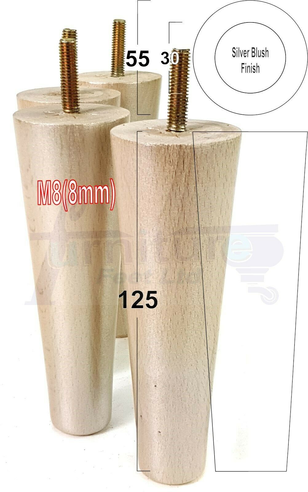 4 Solid Retro Wood Replacement Turned Furniture Chair Legs M8 Settee Sofa Feet 125mm High