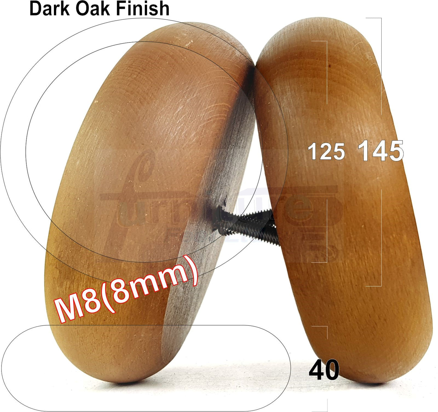 Set Of 4 Turned Wood Furniture Legs Chair Sofa Bed Replacement Bun Feet 40mm High