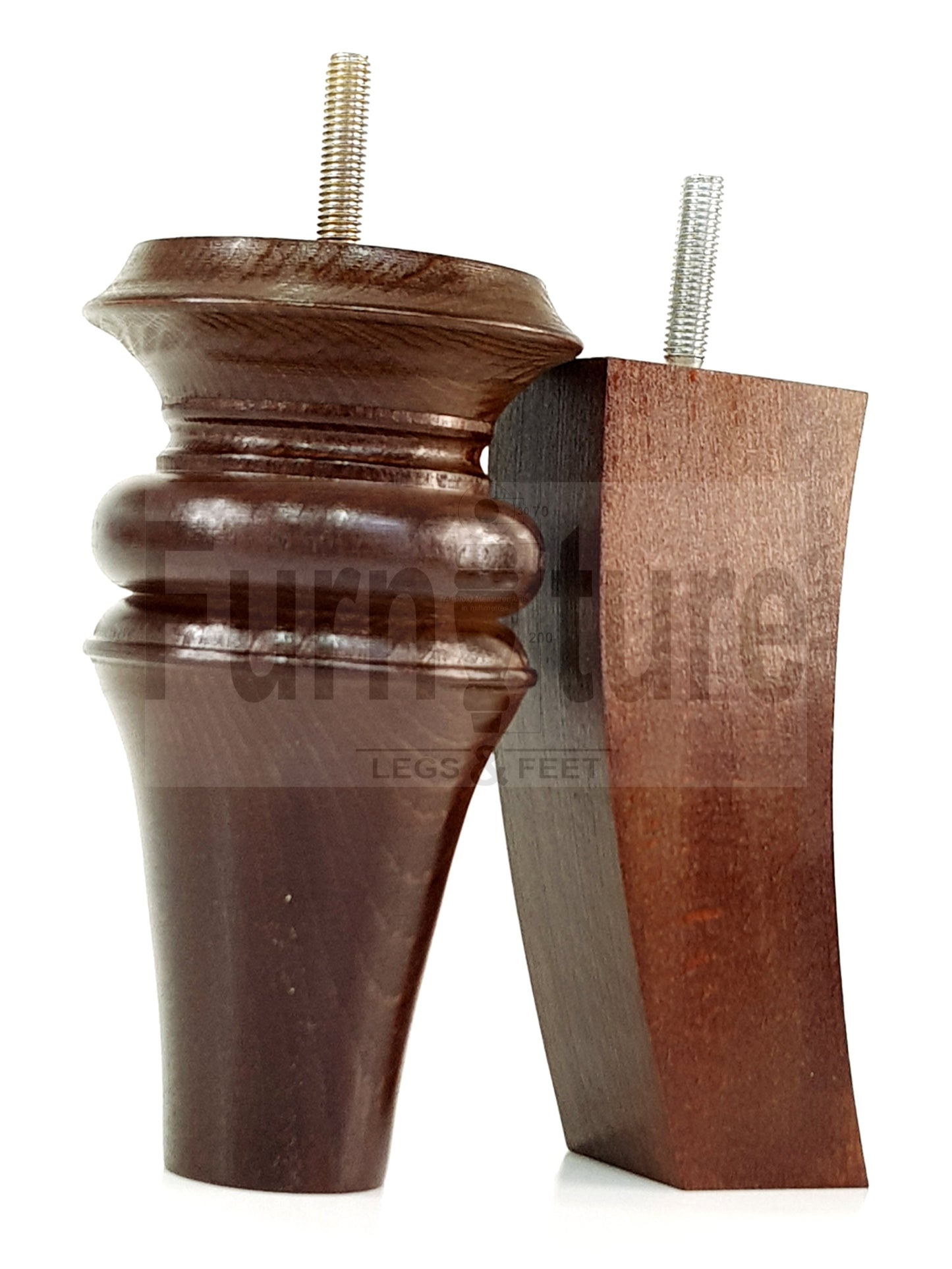 2x Turned & 2x Curved Back Wooden Feet Replacement Furniture Legs 150mm M8(8mm)