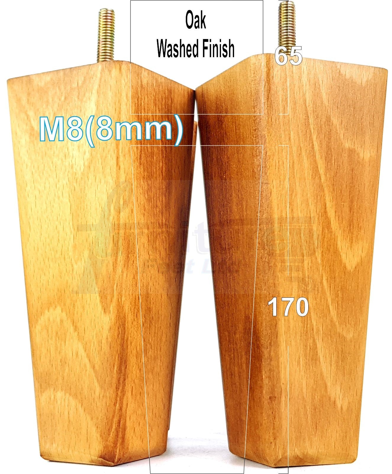 4x Wooden Furniture Legs 170mm High Replacement Square Tapered Feet 8mm