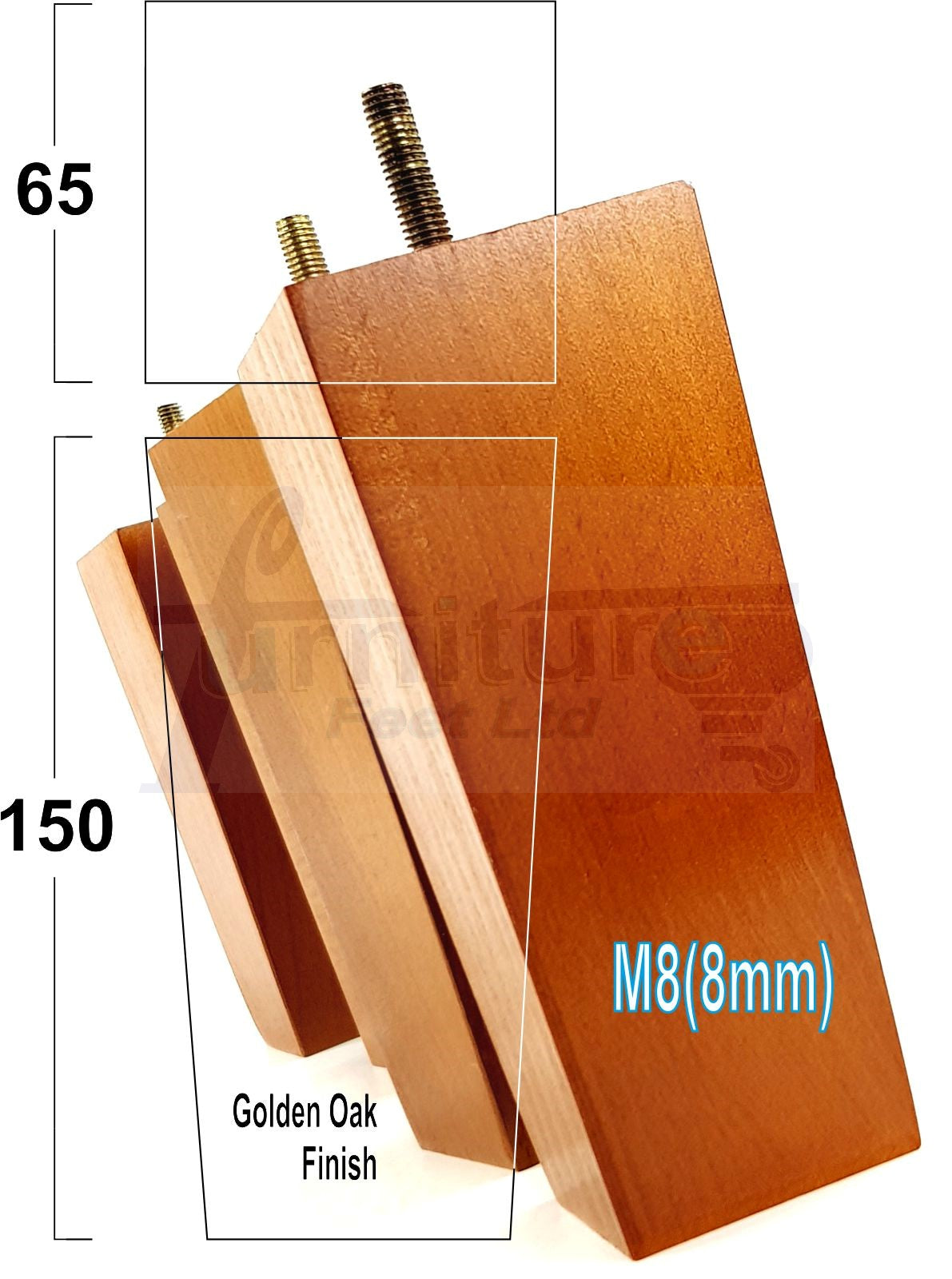 4 Solid Wood Furniture Feet Square Replacement Block Tapered Legs 150mm High M8 Sofa Chairs Stools Cabinets Beds