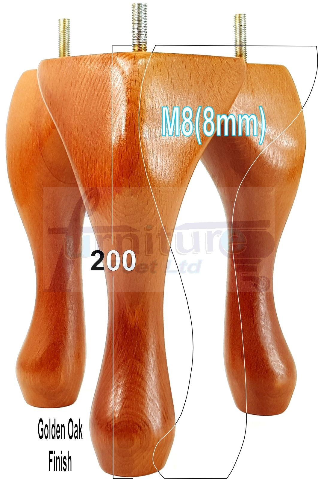 4 Solid Wood Furniture Feet 200mm High Vintage Queen Anne Replacement Legs M8 8 Inches