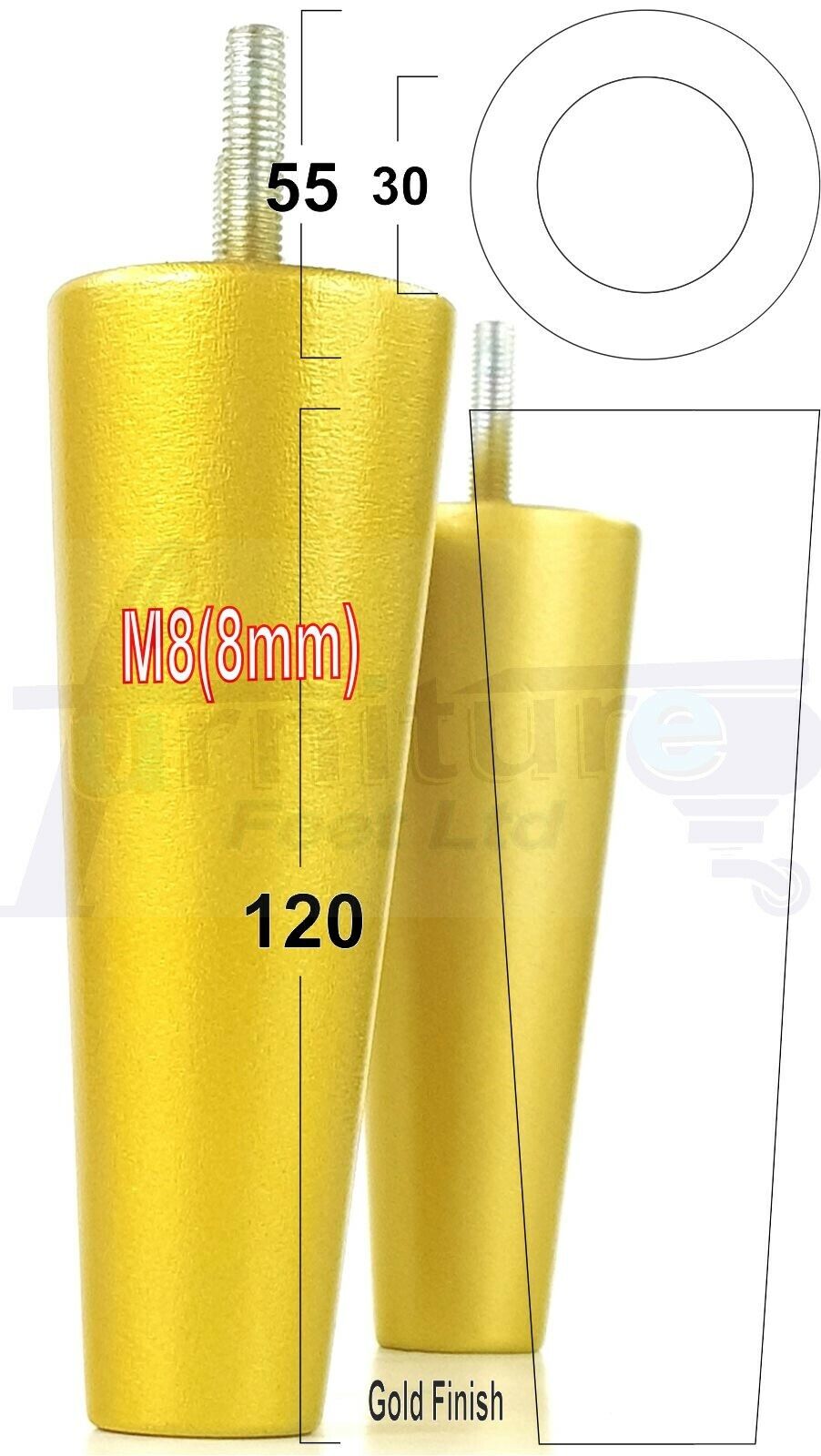 4 Wood Replacement Furniture Chair Legs M8 Footstool Settee Sofa Feet 120mm High