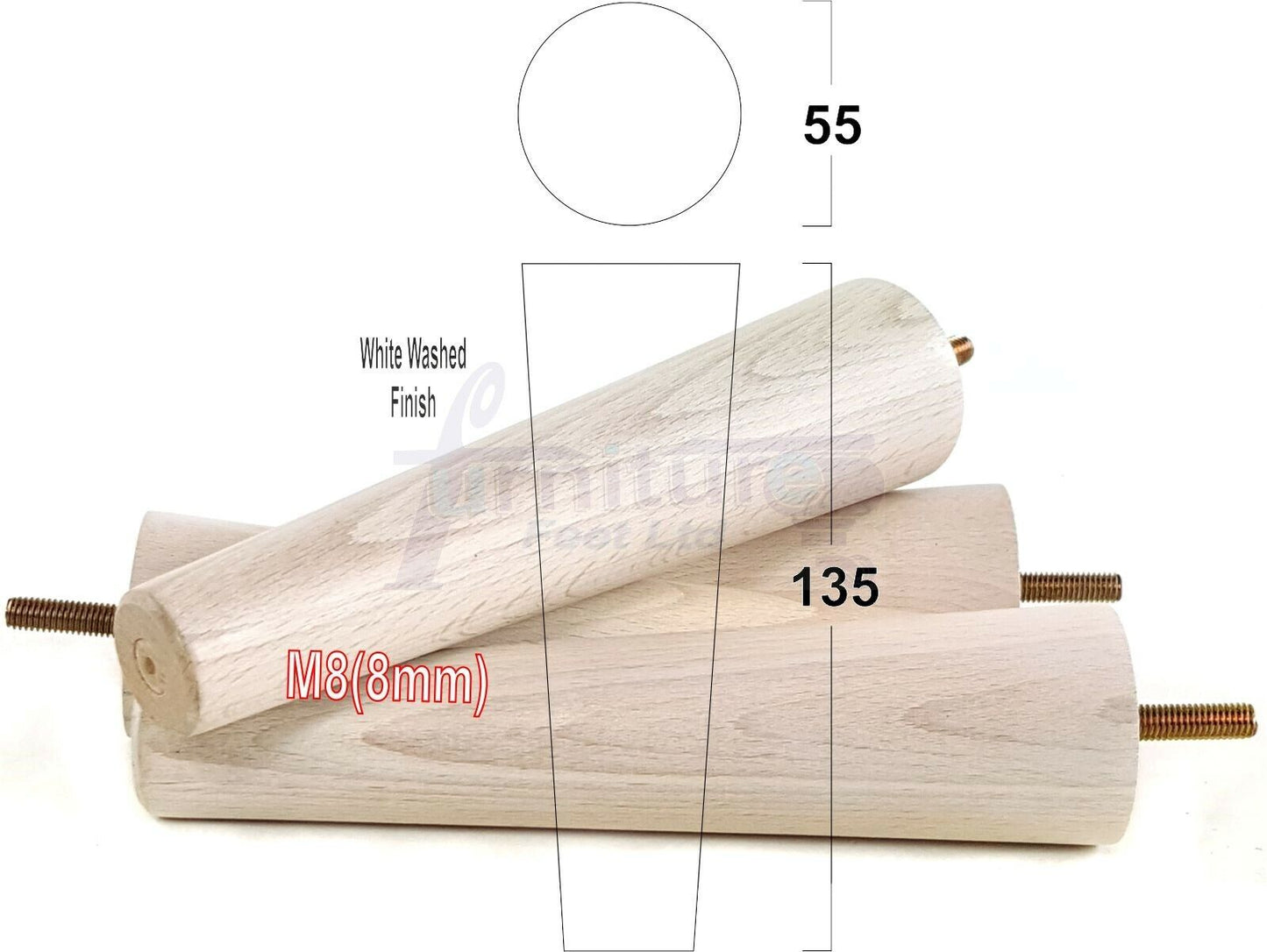4 Solid Wood Replacement Furniture Chair Legs M8 Settee Sofa Feet 135mm High
