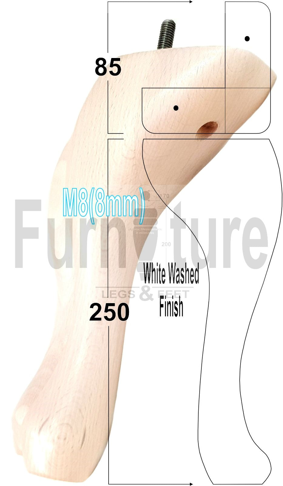 4 Replacement Traditional Queen Anne Furniture Leg 250mm High Sofa Chair Beds M8