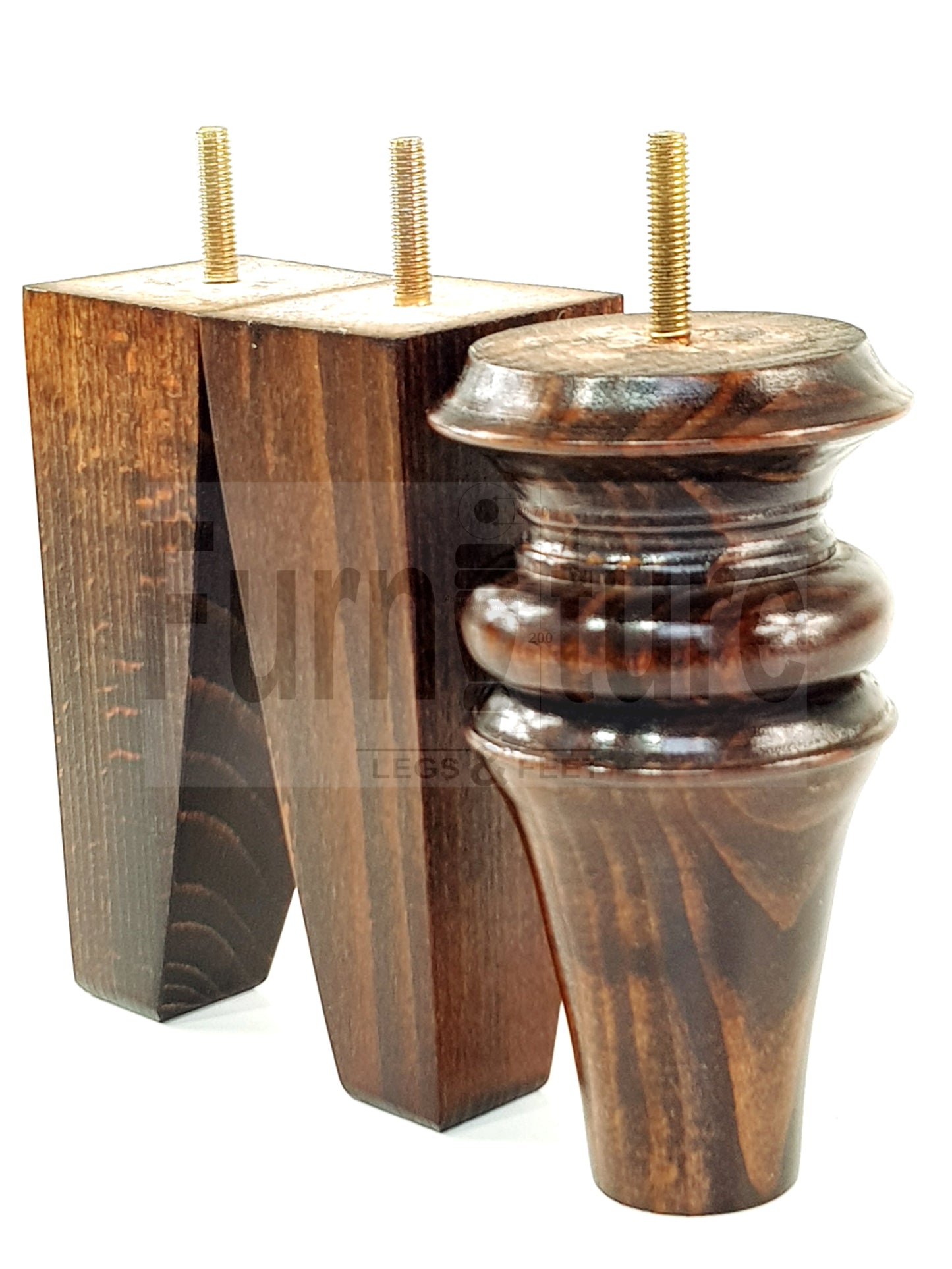 2x Turned & 2x Curved Back Wooden Feet Replacement Furniture Legs 150mm M8(8mm)
