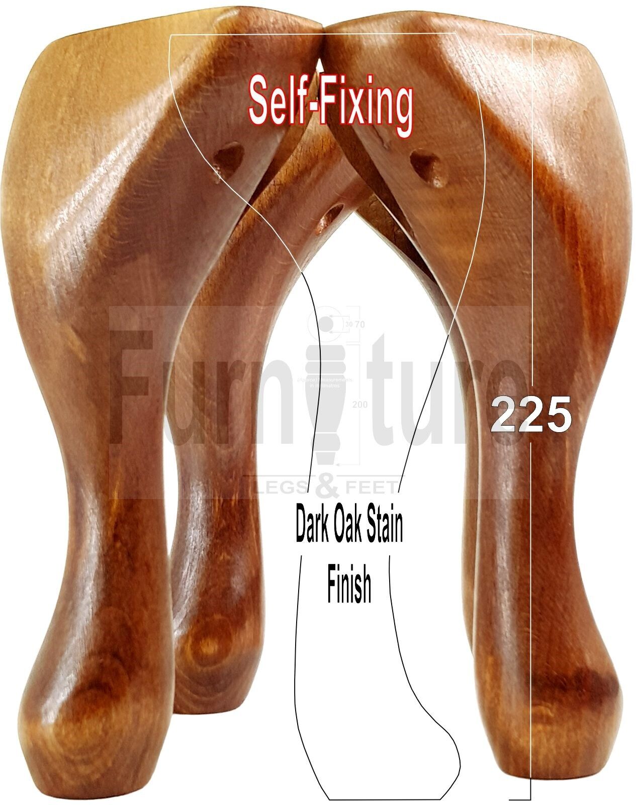 4 Wooden Traditional Queen Anne Furniture Legs 225mm Sofa Chair Beds (Self-Fix)