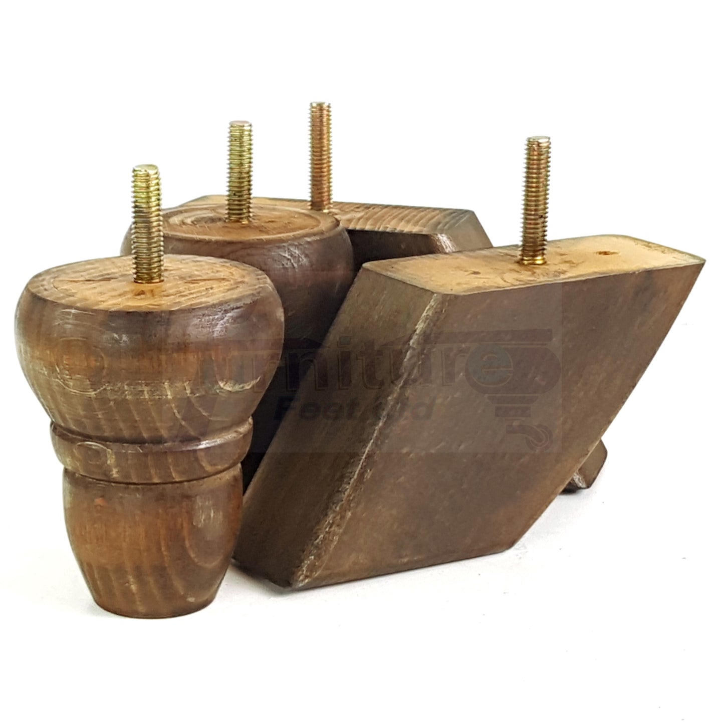 Set Of 2 Turned Wood Repacement Furniture Legs & 2 Curved Back Feet 8mm Thread