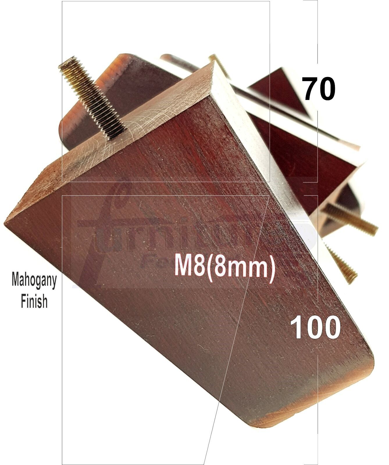 4x Angled Block Wood Sofa Legs 100mm High Replacement Furniture Feet Chairs Cabinets M8(8mm)
