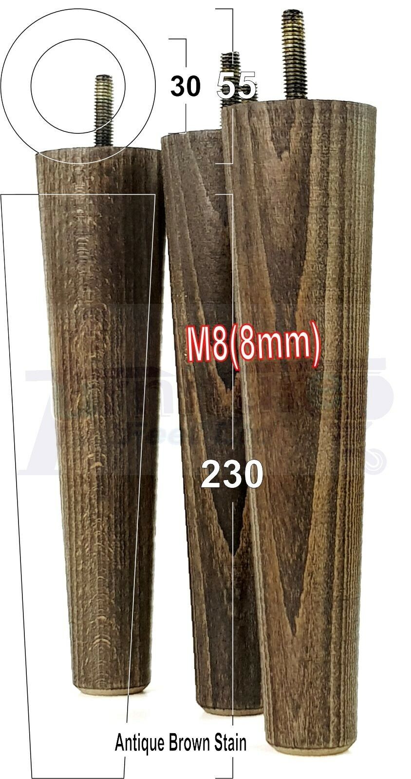 4 Solid Retro Wood Replacement Furniture Chair Legs M8 Settee Sofa Feet 230mm High