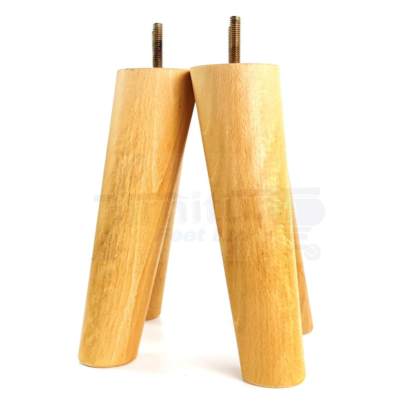 4 Solid Wood Turned Furniture Feet Replacement Mid Centry Angled Retro Legs 220mm High M8 Sofa Chairs Stools Cabinets Beds