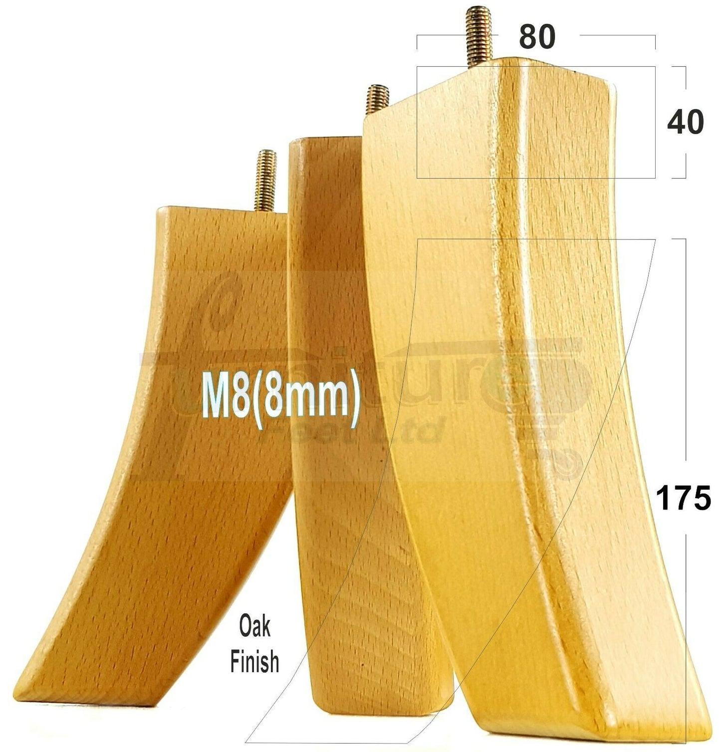 SET OF 4 WOODEN FURNITURE FEET 175mm HIGH REPLACEMENT SOFA LEGS 8mm Thread