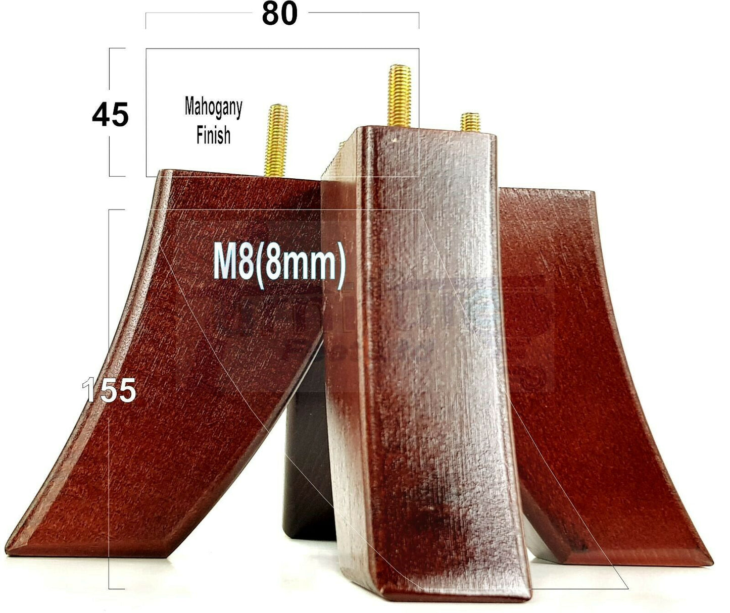 SET OF 4 WOODEN FURNITURE FEET 155mm HIGH REPLACEMENT SOFA LEGS 8mm Thread