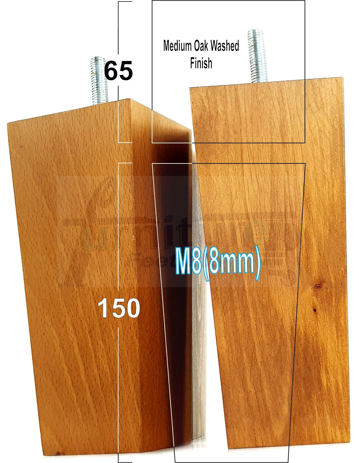 4 Solid Wood Furniture Feet Square Replacement Block Tapered Legs 150mm High M8 Sofa Chairs Stools Cabinets Beds
