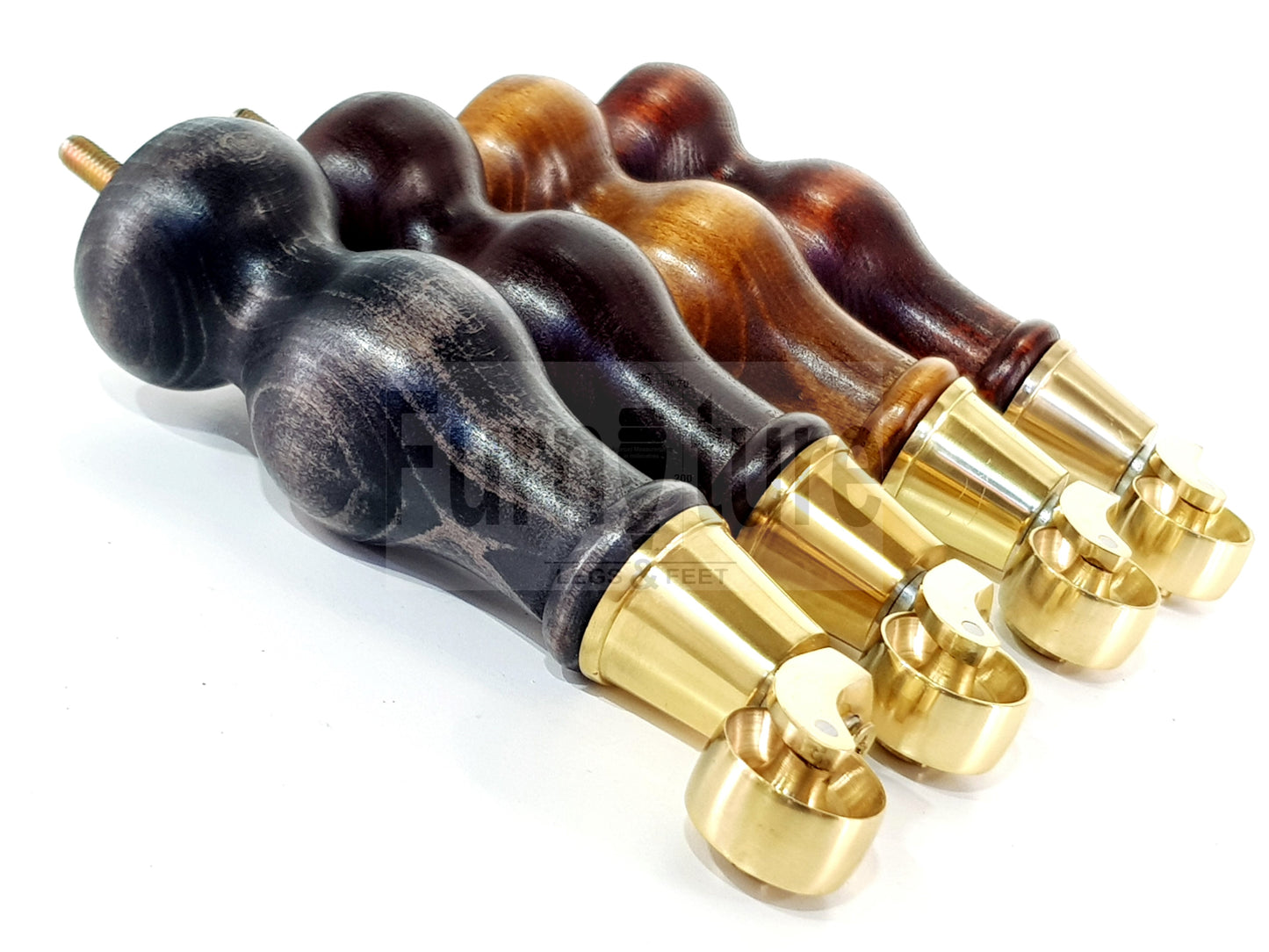 4x Turned Wood Furniture Brass Castor Legs Sofa, Chair Replacement Feet 195mm
