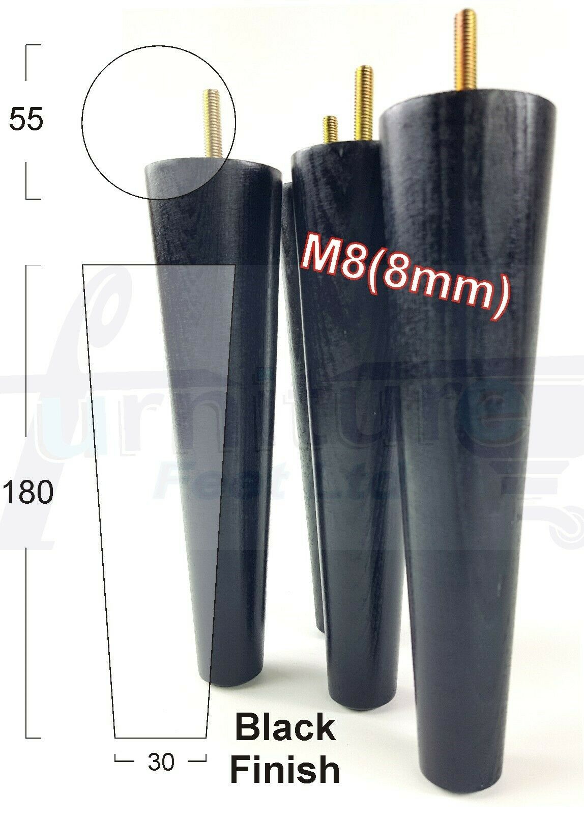 4 Retro Wood Replacement Furniture Chair Legs M8 Footstool Settee Sofa Feet 180mm High