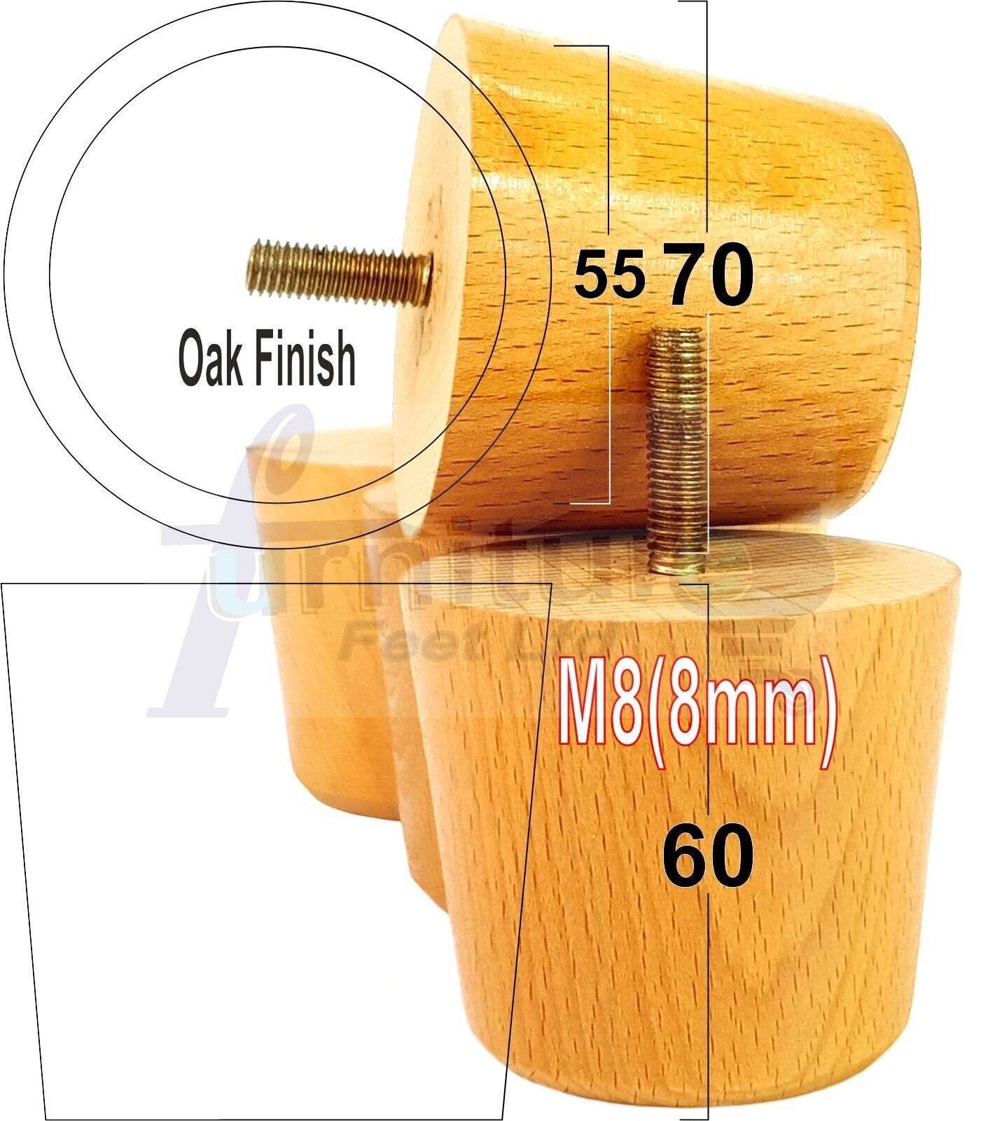4 Replacement Bun Feet 60mm High Solid Wood Turned Furniture Legs M8 Multiple Colours Chairs Stools Sofa's Beds Settee & Cabinets 2.3 inches