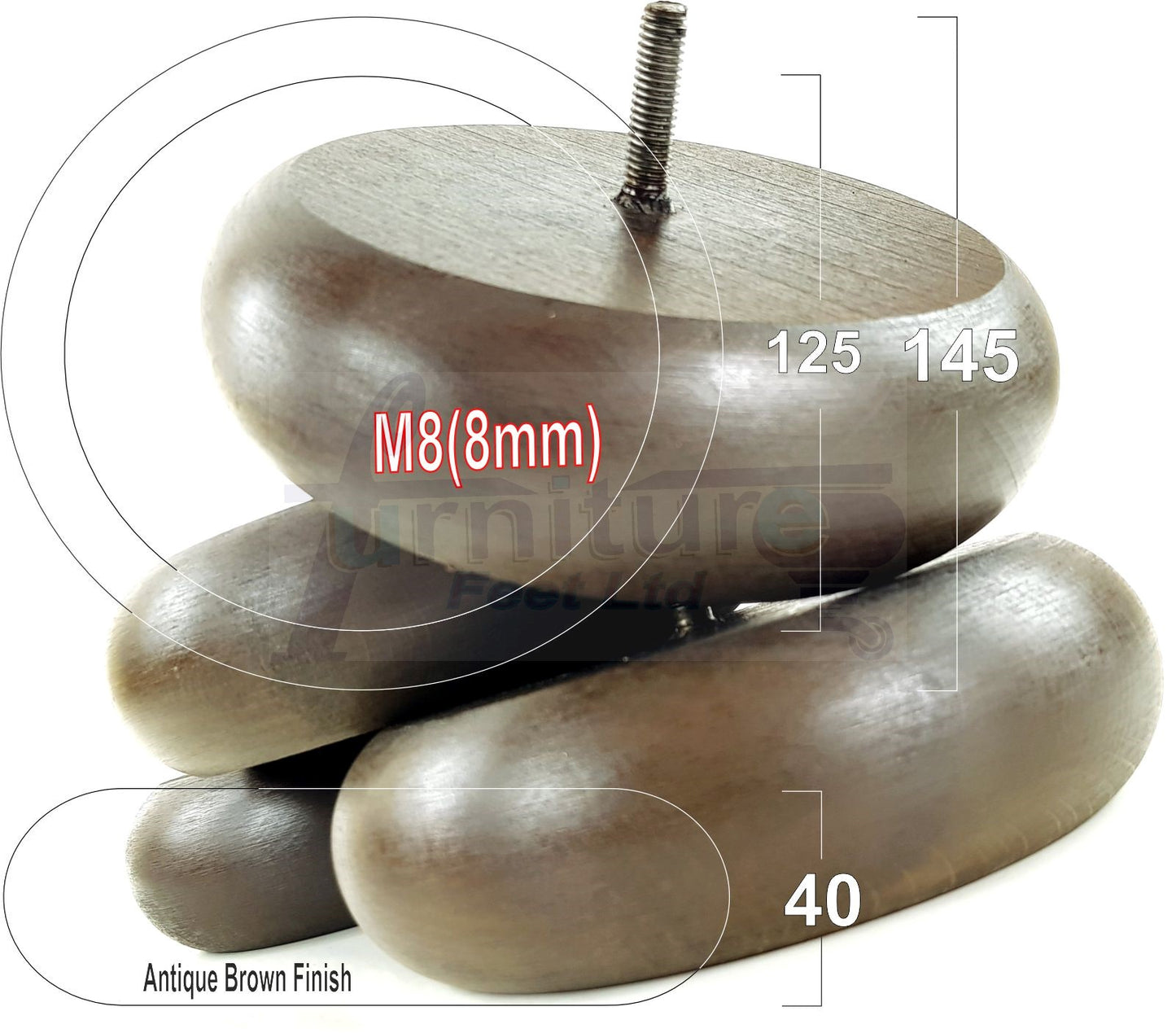 Set Of 4 Turned Wood Furniture Legs Chair Sofa Bed Replacement Bun Feet 40mm High