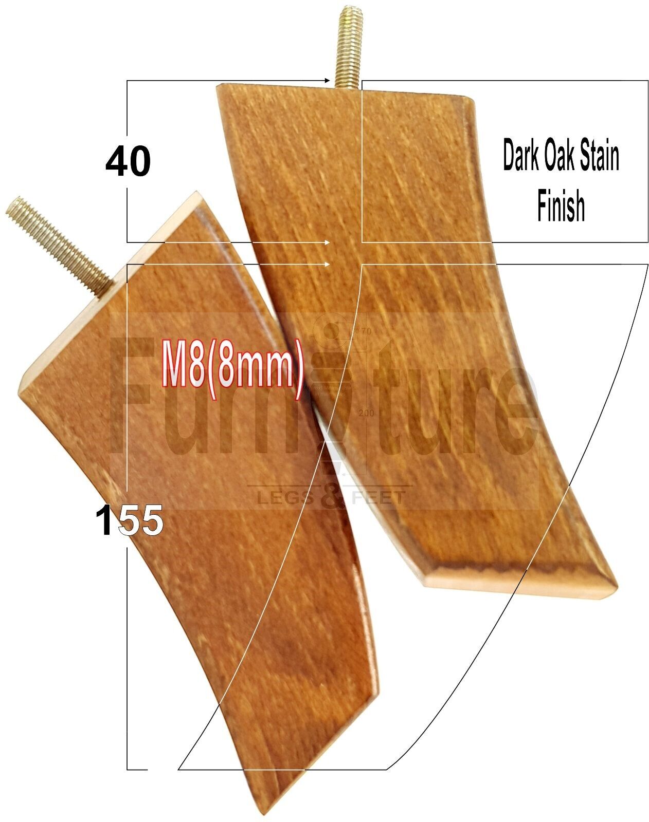 SET OF 4 WOODEN FURNITURE FEET 155mm HIGH REPLACEMENT SOFA LEGS 8mm Thread