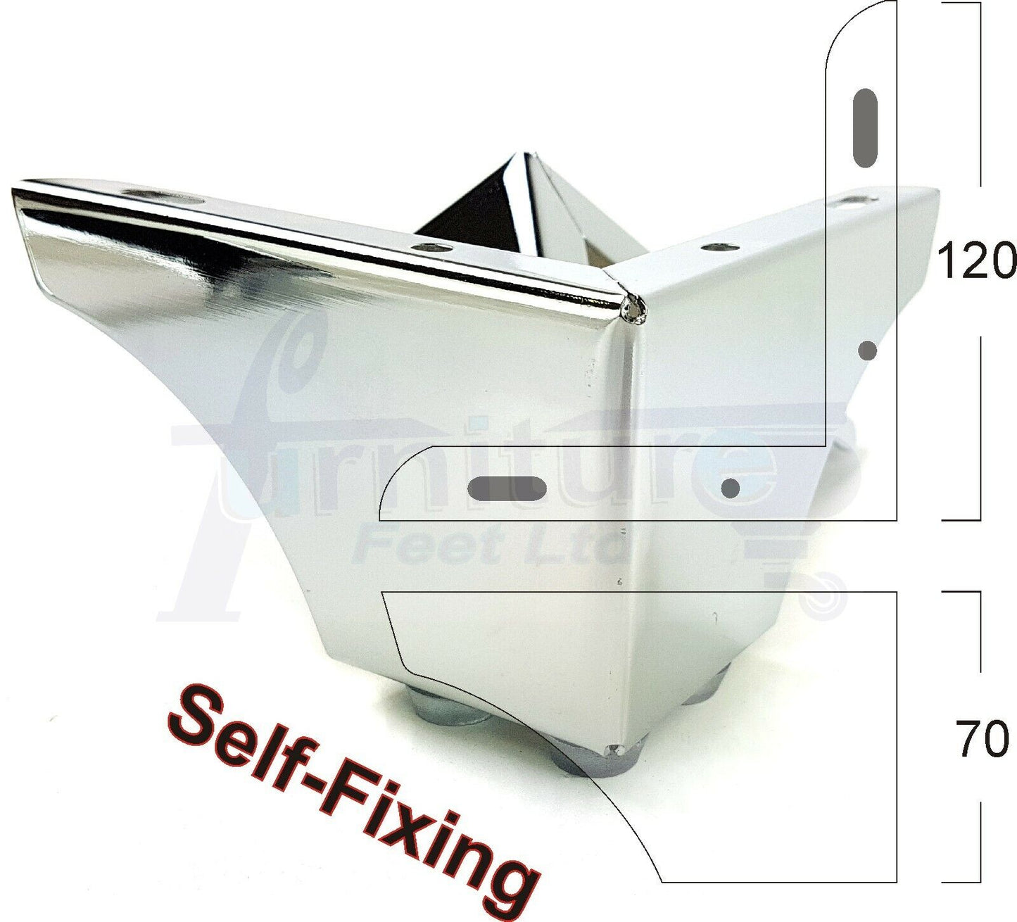 4 Metal Furniture Legs 70mm High Chrome Corner Feet Sofa Chair Beds Cabinets