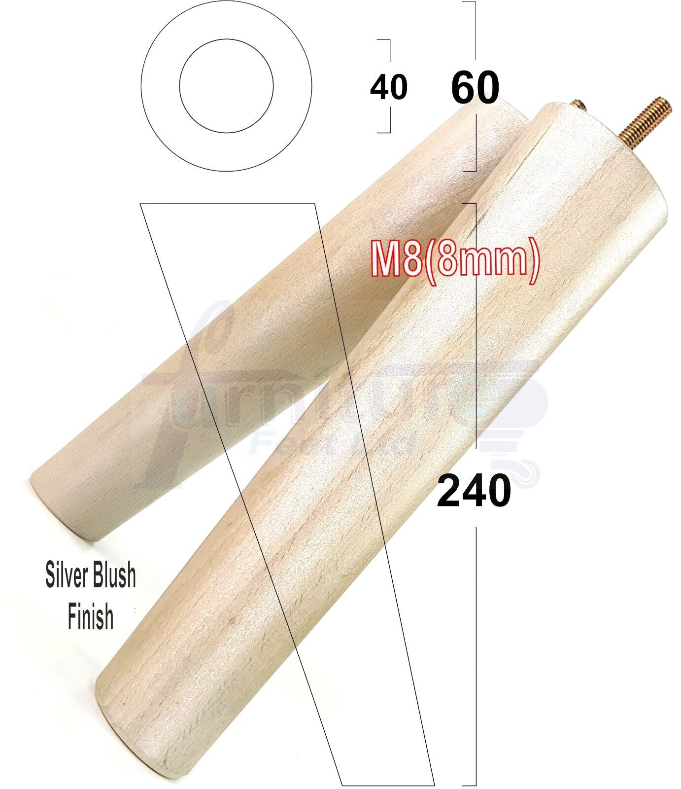 4x Wood Replacement Angled Furniture Chair Legs M8 Settee Sofa Feet 240mm High