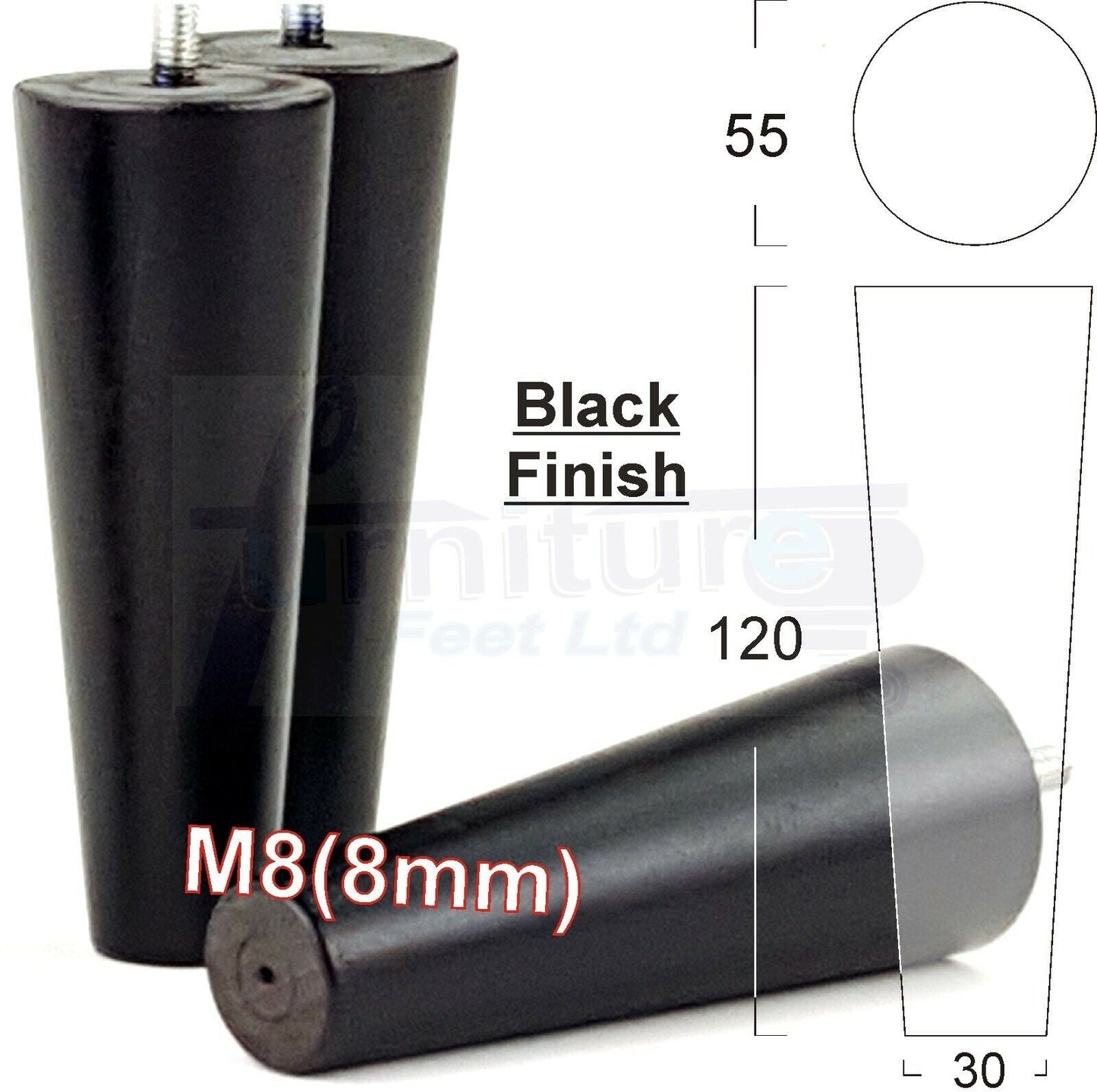 4 Wood Replacement Furniture Chair Legs M8 Footstool Settee Sofa Feet 120mm High